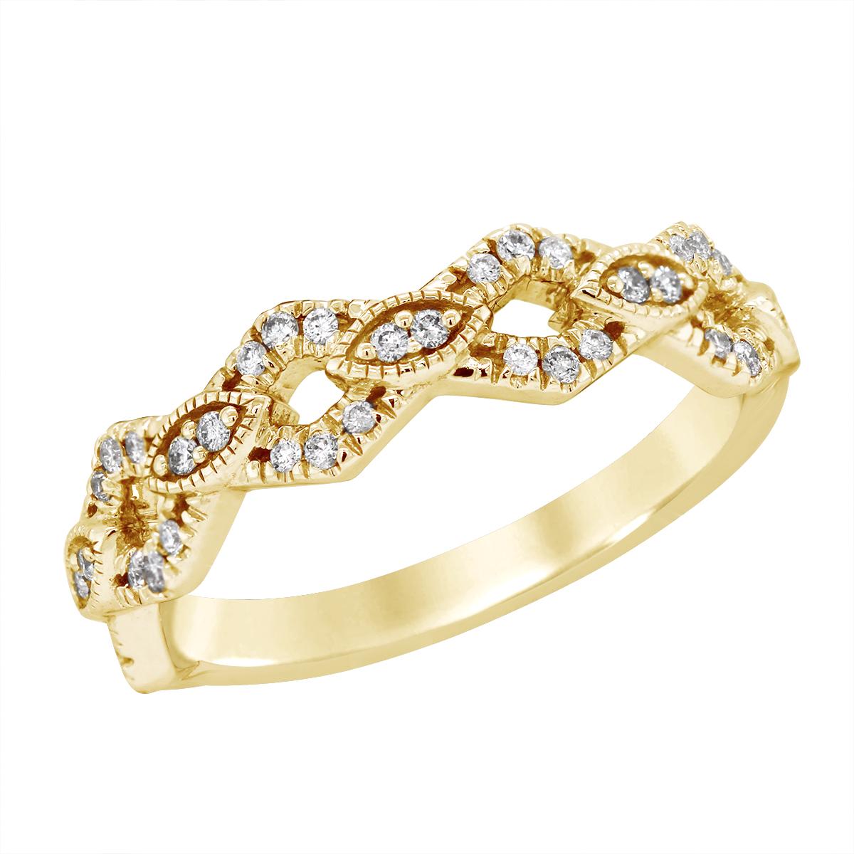YELLOW GOLD GEOMETRIC DIAMOND WEDDING BAND, .20 CT TW