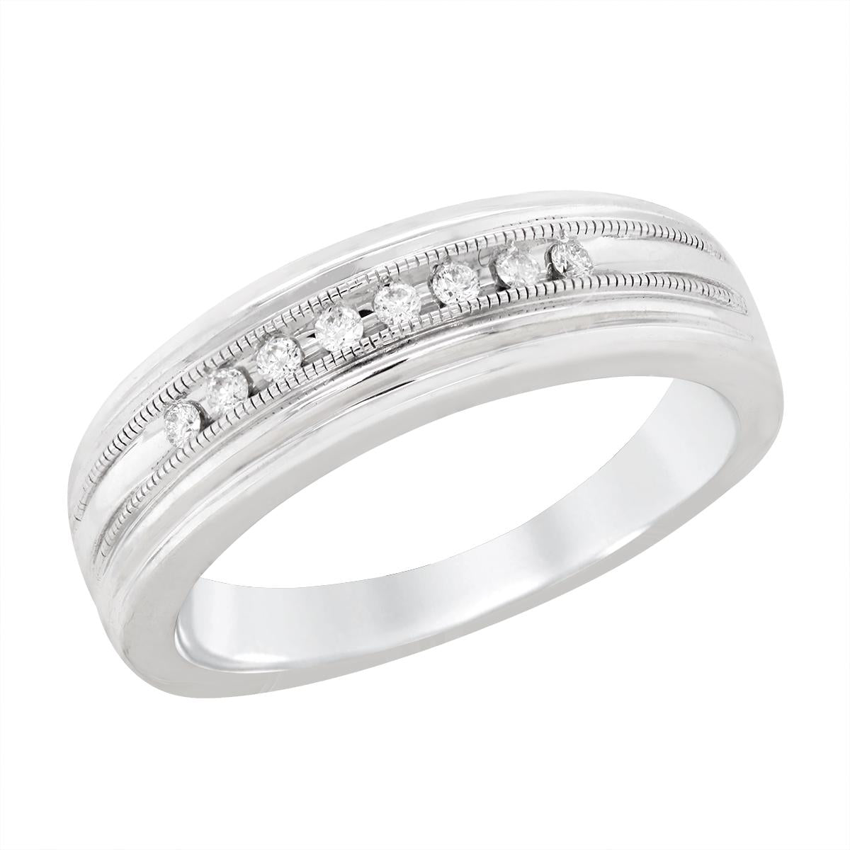 MEN'S WHITE GOLD WEDDING BAND WITH 8 DIAMONDS, 1/7 CT TW