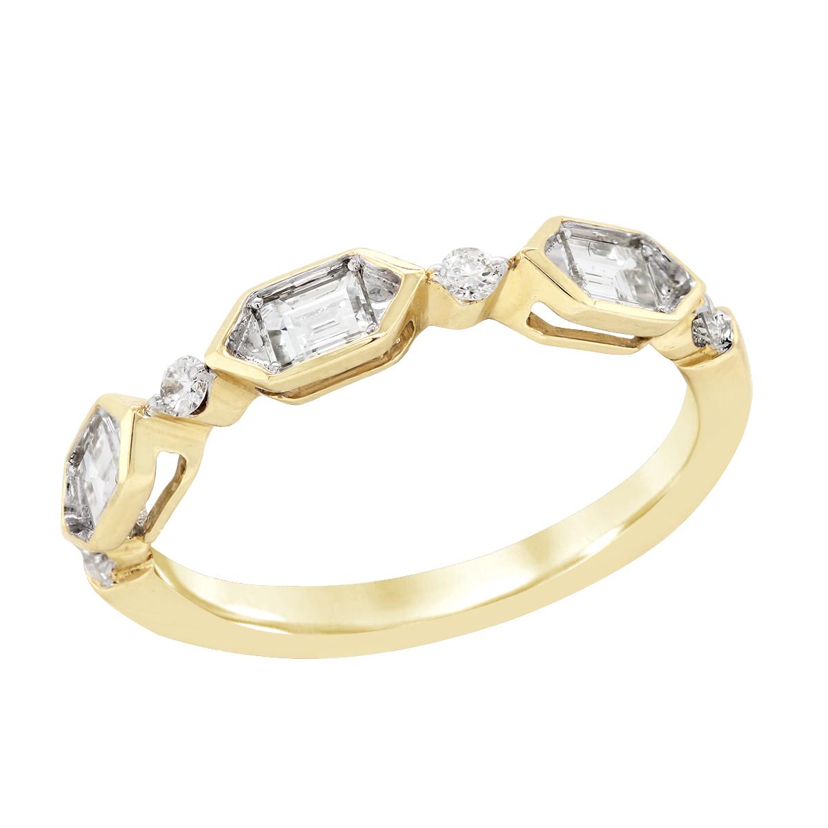 MODERN YELLOW GOLD GEOMETRIC STYLE DIAMOND WEDDING BAND, .51 CT TW