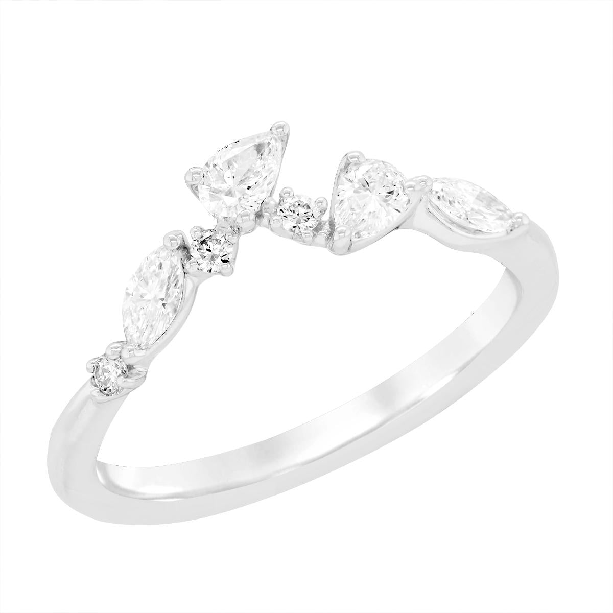 WHITE GOLD MARQUISE AND PEAR DIAMOND WEDDING BAND, 1/2 CT TW
