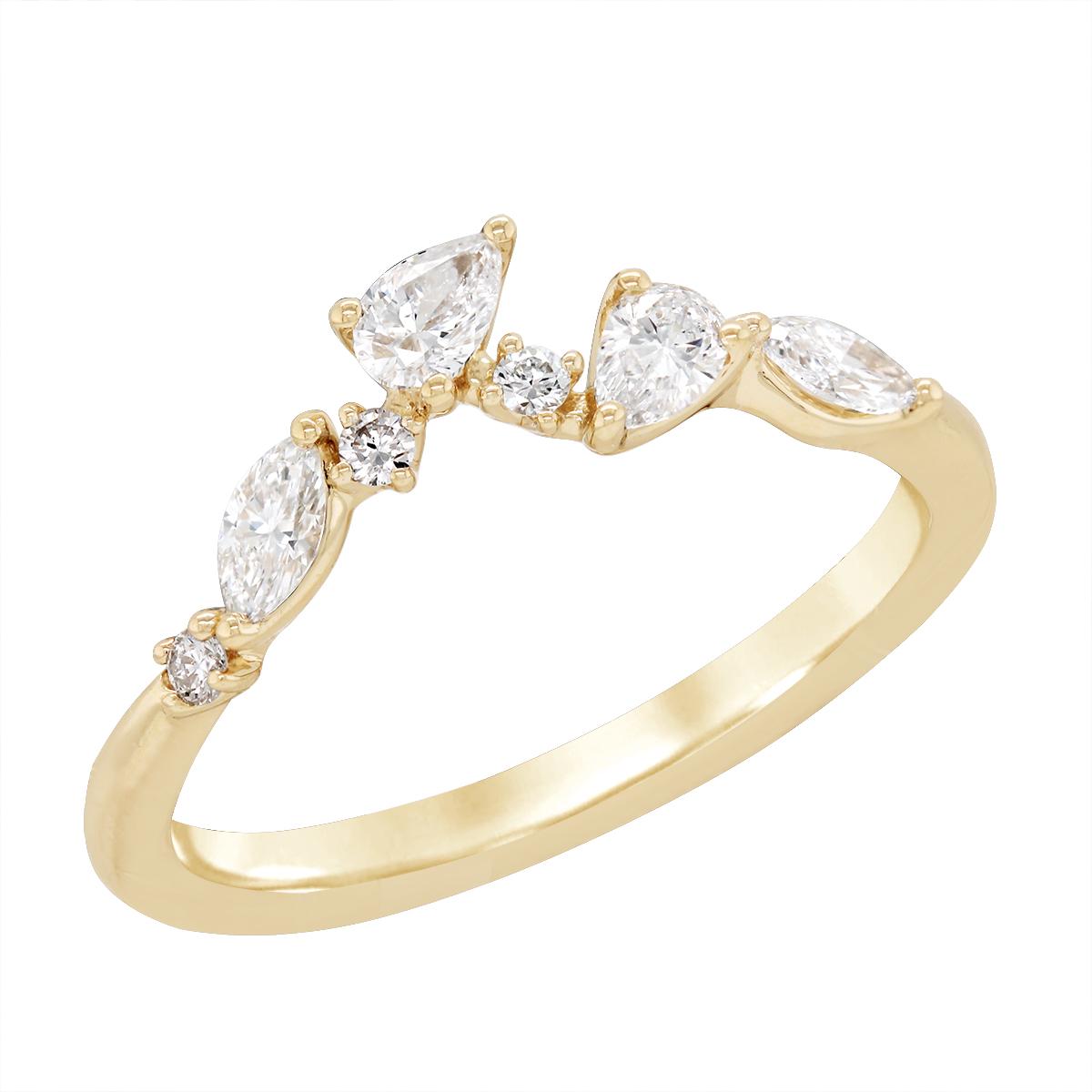 YELLOW GOLD MARQUISE AND PEAR DIAMOND WEDDING BAND, 1/2 CT TW