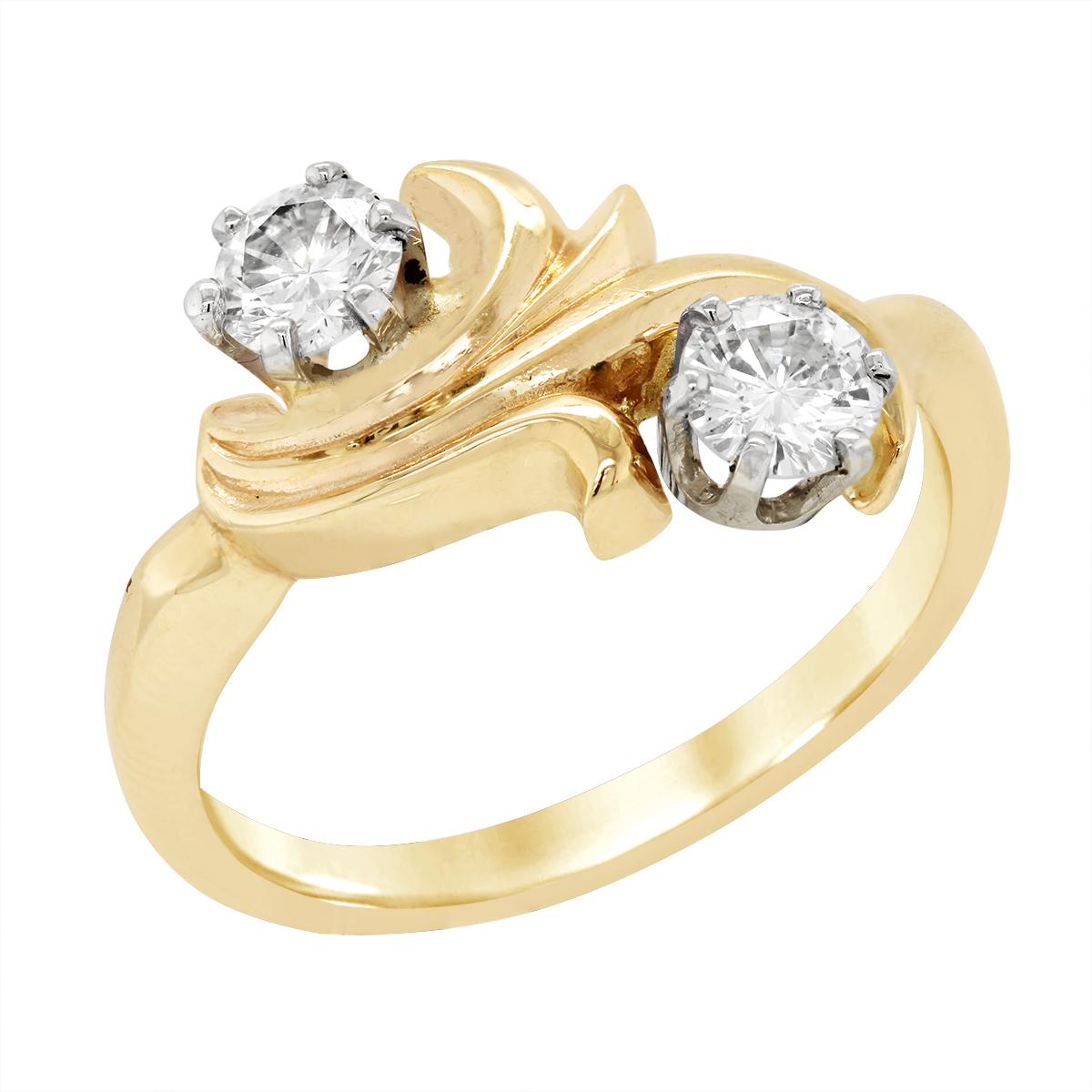 YELLOW GOLD BYPASS STYLE ROUND DIAMOND RING, 5/8 CT TW