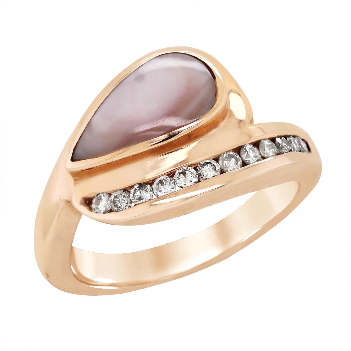 ROSE GOLD MOTHER OF PEARL RING WITH DIAMONDS, 1/4 CT TW