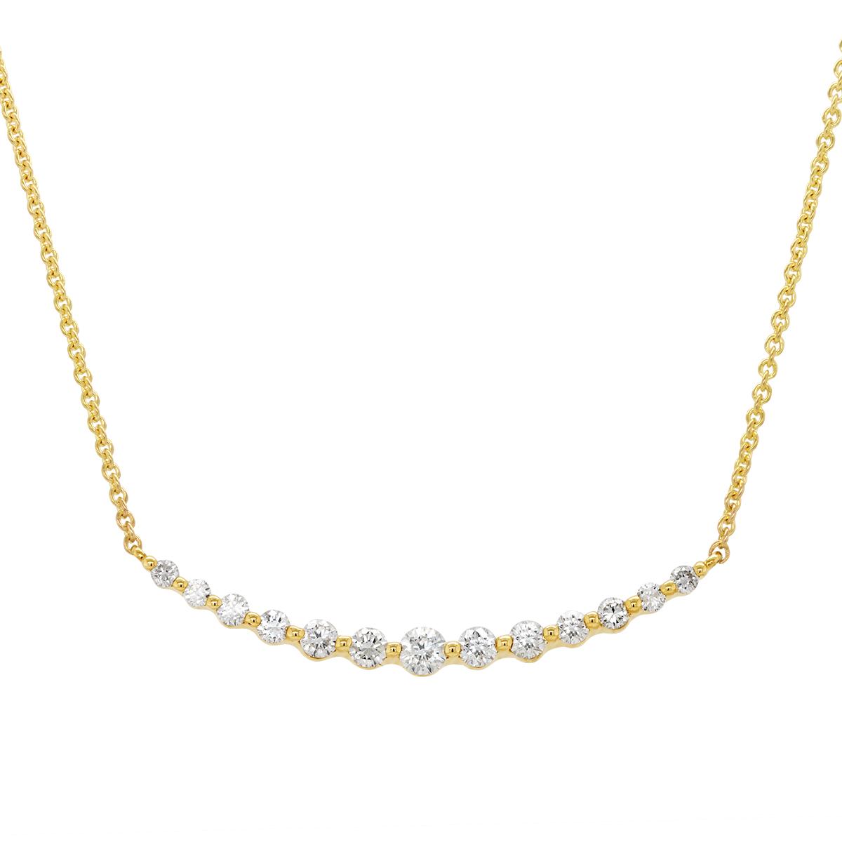 YELLOW GOLD NECKLACE WITH A ROW OF 13 DIAMONDS, .31 CT TW