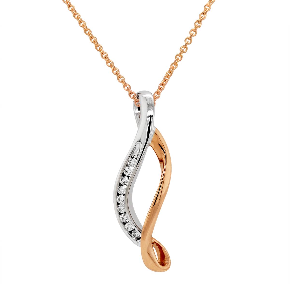 MODERN STYLE TWO-TONE GOLD PENDANT NECKLACE WITH DIAMONDS, .09 CT TW