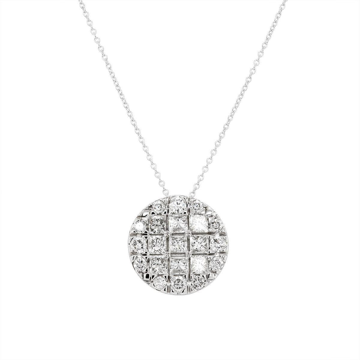 WHITE GOLD DIAMOND CLUSTER CIRCLE PENDANT, 1.00 CT TW