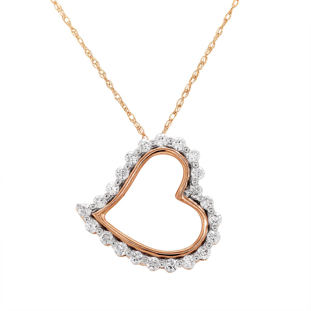 ROSE GOLD LOPSIDED HEART PENDANT NECKLACE WITH DIAMONDS, .25
