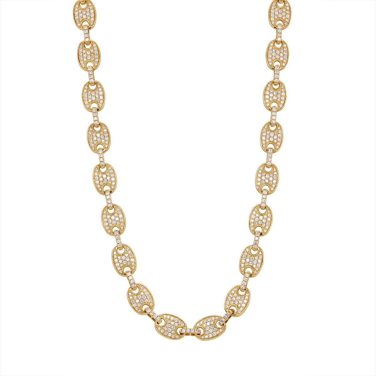 YELLOW GOLD MARINER LINK DIAMOND CHAIN NECKLACE, 3.17 CT TW