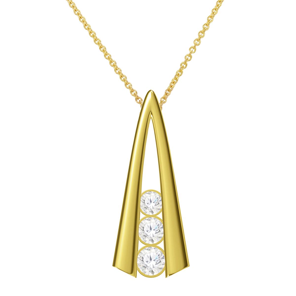 YELLOW GOLD MODERN PENDANT NECKLACE WITH 3 DIAMONDS, .91 CT TW