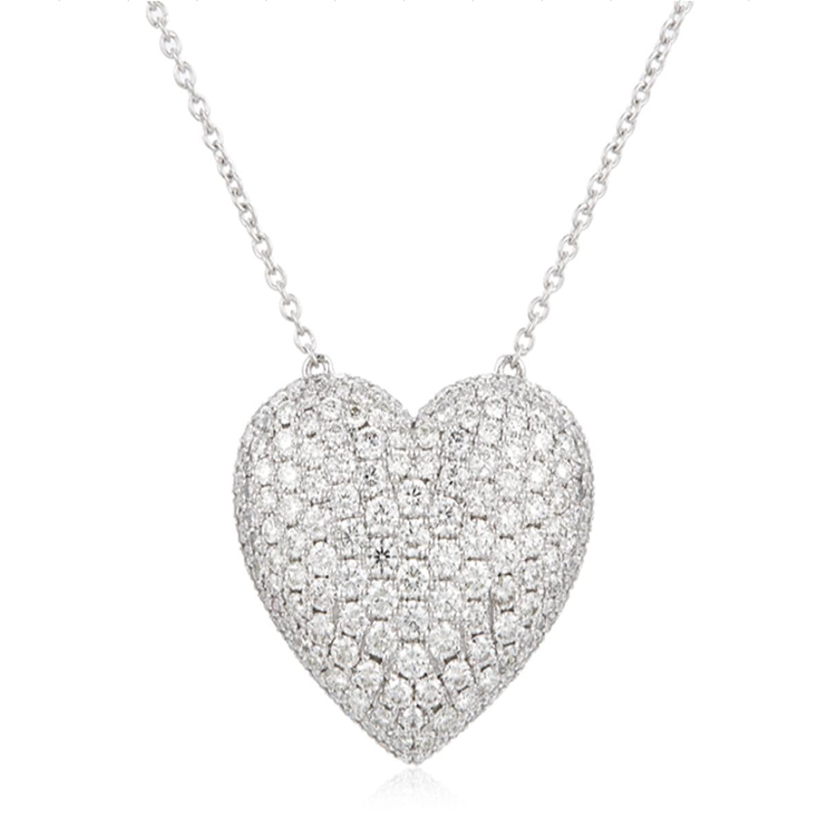 WHITE GOLD HEART SHAPED PENDANT NECKLACE WITH DIAMOND PAVE, 1.98 CT TW