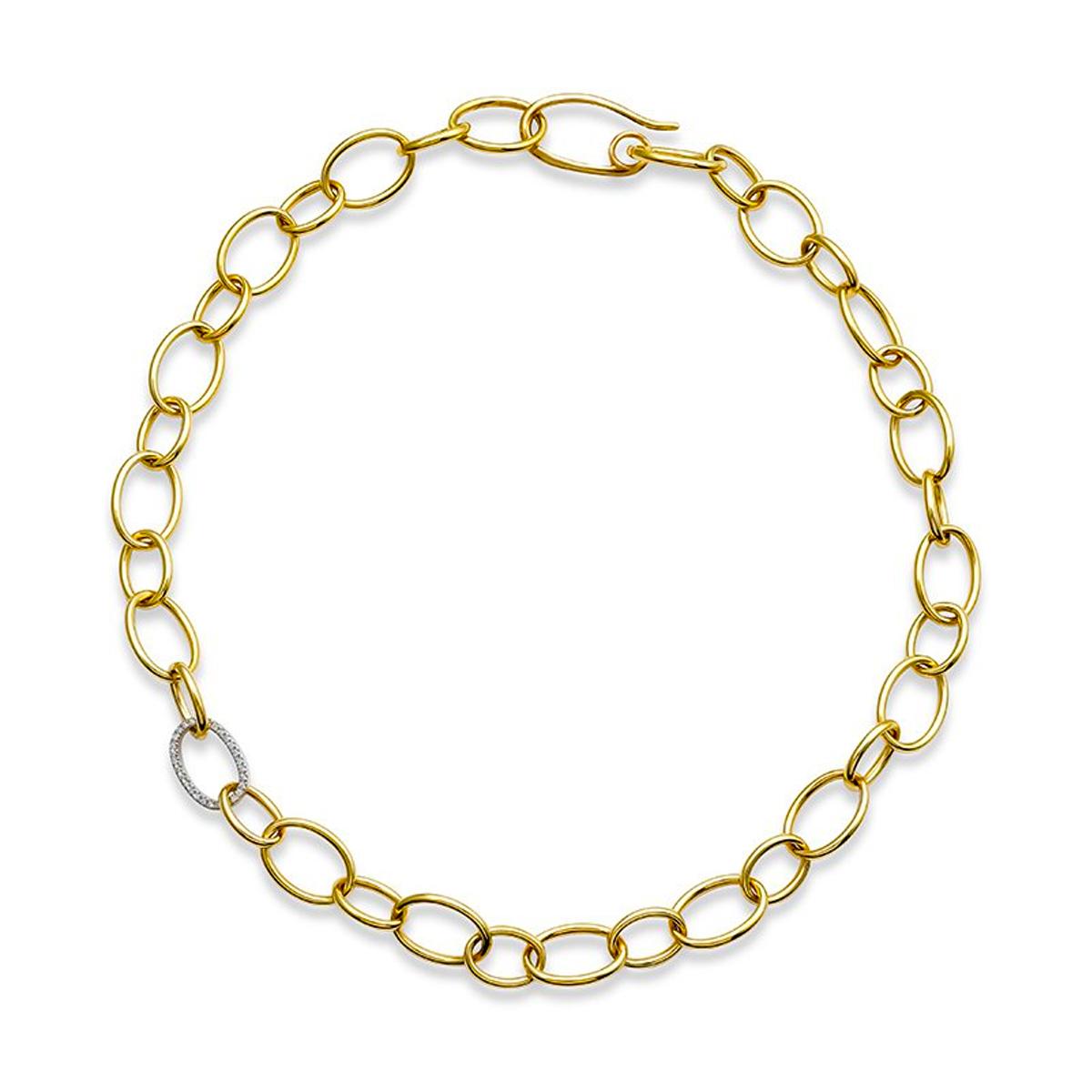 YELLOW GOLD OVAL LINK NECKLACE WITH ROUND CUT DIAMONDS, .38 CT TW