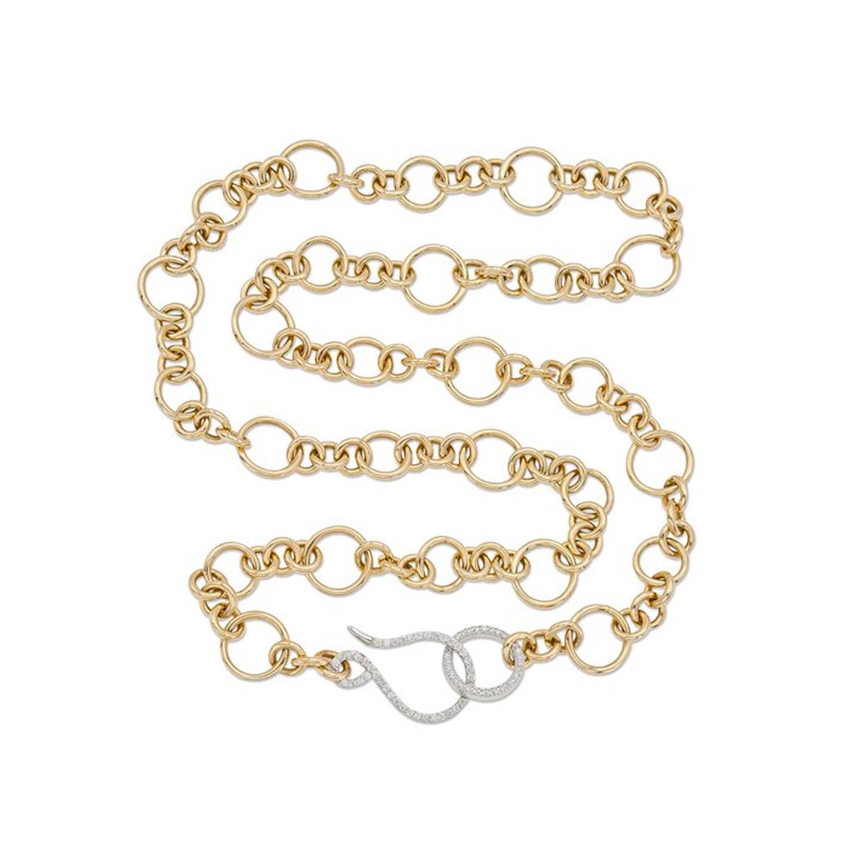 YELLOW GOLD CIRCLE LINK NECKLACE WITH ROUND CUT DIAMONDS, 1.12 CT TW