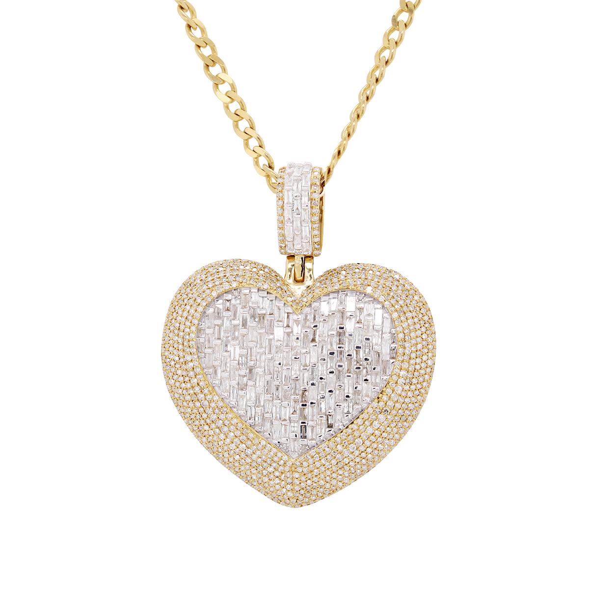 YELLOW GOLD HEART CHARM PENDANT WITH DIAMONDS, 4.00 CT TW