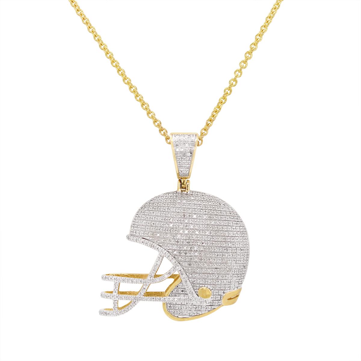 YELLOW GOLD FOOTBALL HELMET CHARM PENDANT WITH DIAMONDS