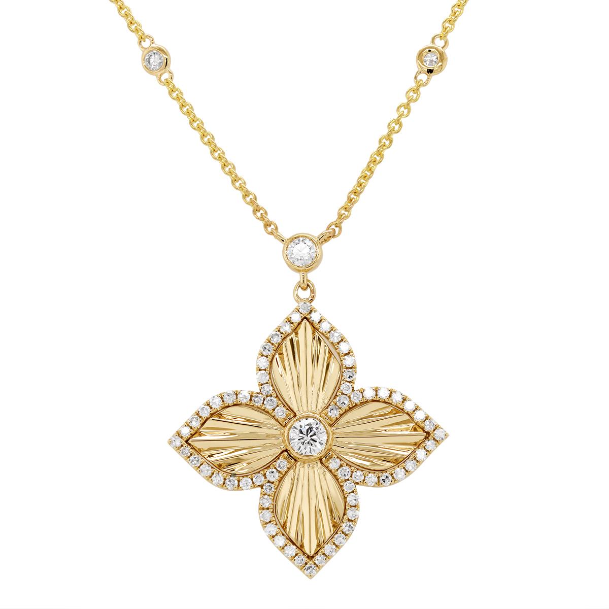 YELLOW GOLD FLOWER SHAPED PENDANT NECKLACE WITH DIAMONDS, .31 CT TW