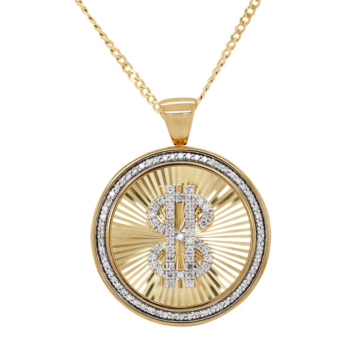 YELLOW GOLD DOLLAR SIGN DIAMOND PENDANT, .37 CT TW