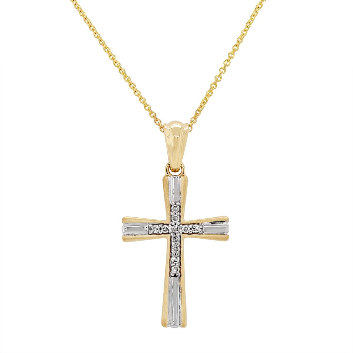 TWO-TONE GOLD CROSS PENDANT NECKLACE WITH DIAMONDS, .05 CT TW