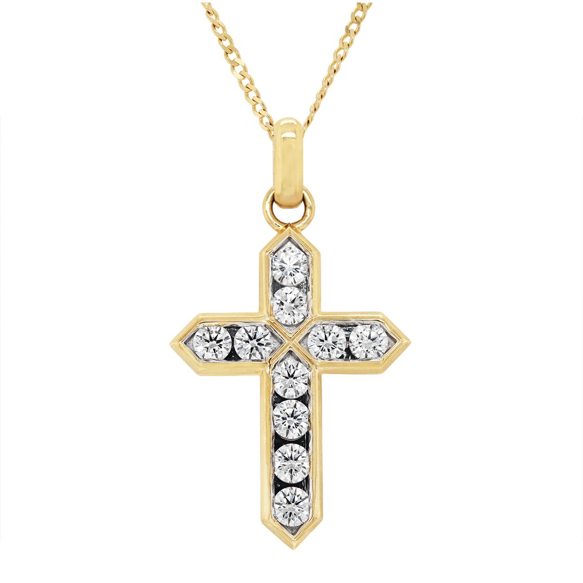 YELLOW GOLD LAB GROWN DIAMOND CROSS PENDANT NECKLACE, 2 1/2 CT TW