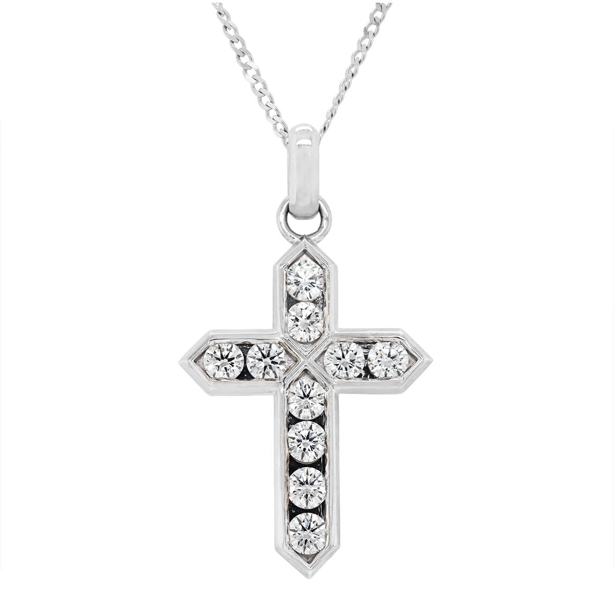 WHITE GOLD LAB GROWN DIAMOND CROSS PENDANT NECKLACE, 2 1/2 CT TW