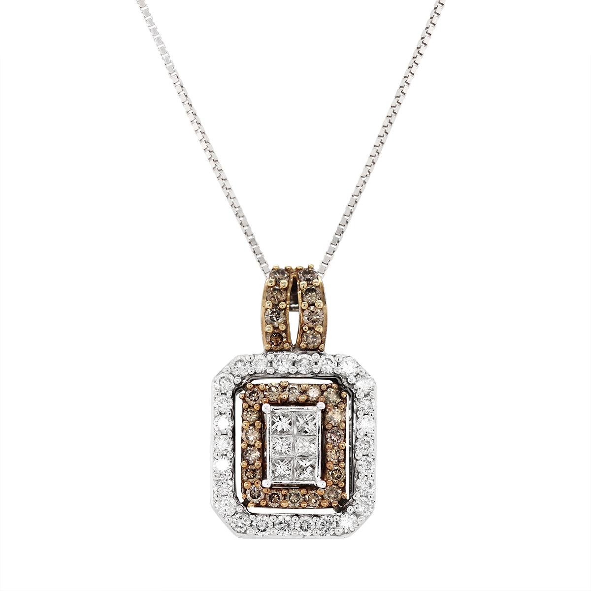 WHITE GOLD WHITE AND BROWN DIAMOND PENDANT, 5/8 CT TW