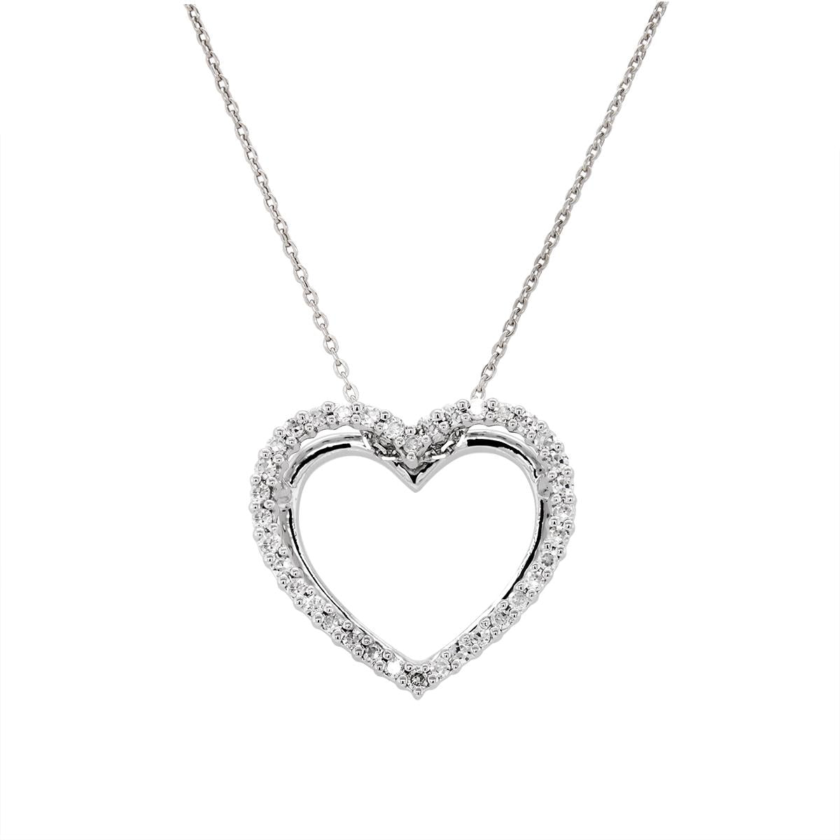 WHITE GOLD DIAMOND HEART PENDANT NECKLACE, .10 CT TW