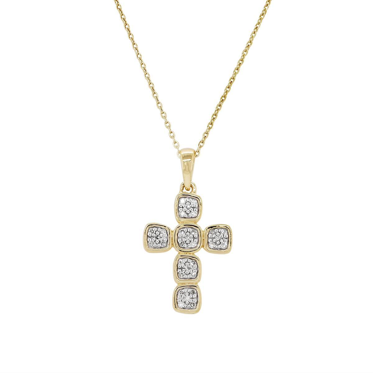 YELLOW GOLD DIAMOND CLUSTER CROSS PENDANT, .10 CT TW