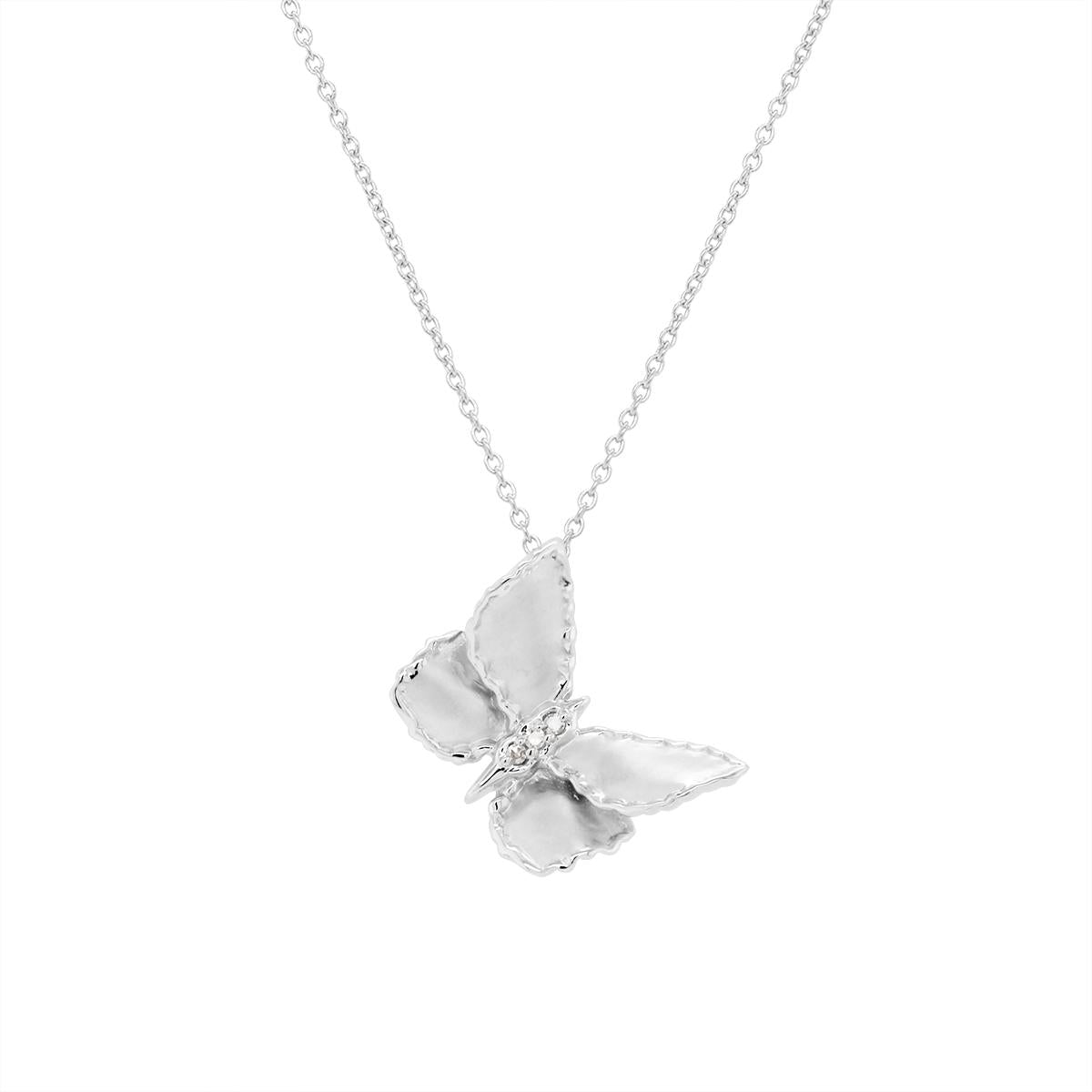 WHITE GOLD BUTTERFLY PENDANT, .01 CT TW