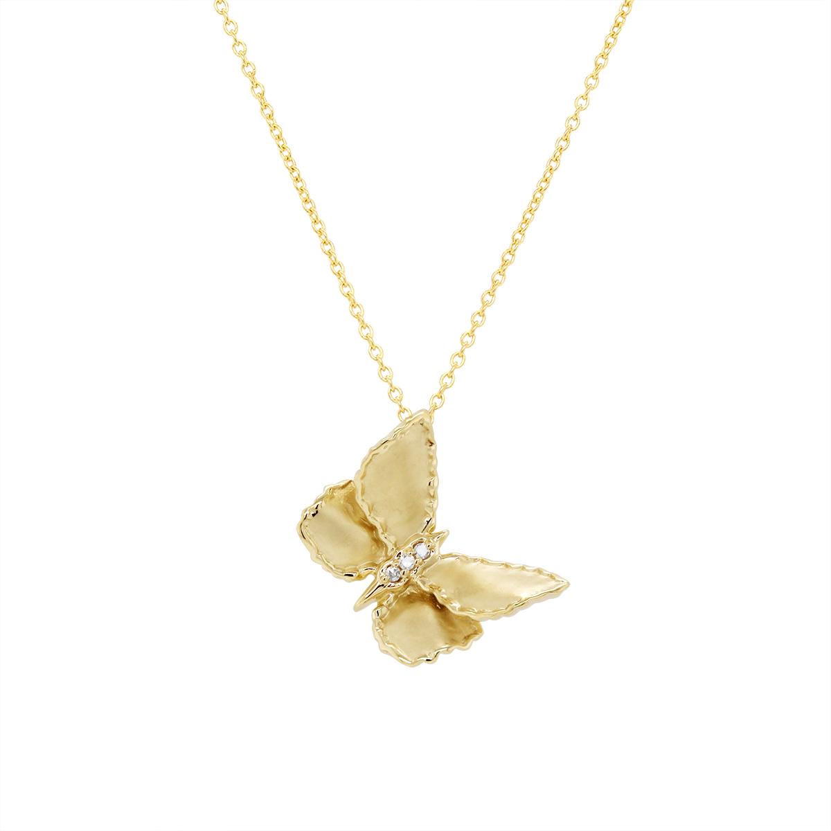 YELLOW GOLD BUTTERFLY PENDANT, .01 CT TW