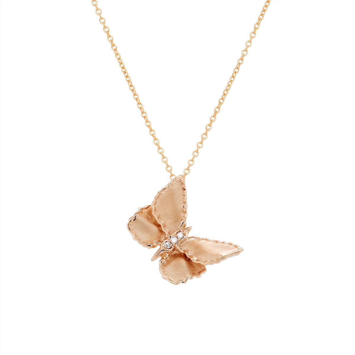 ROSE GOLD BUTTERFLY PENDANT, .01 CT TW