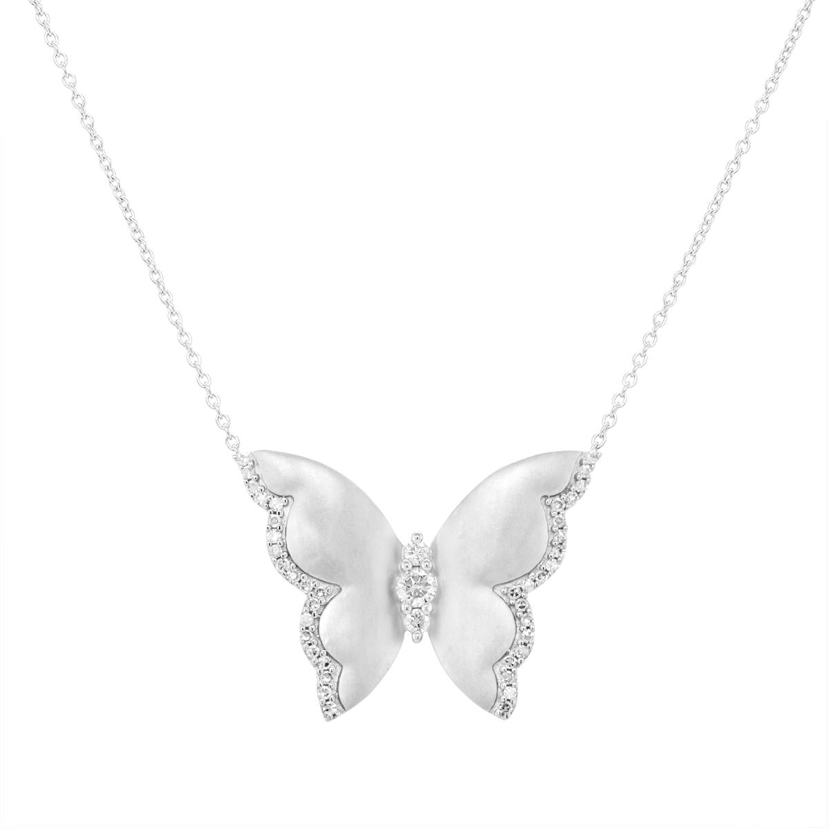 WHITE GOLD BUTTERFLY PENDANT WITH DIAMOND OUTLINE, .20 CT TW