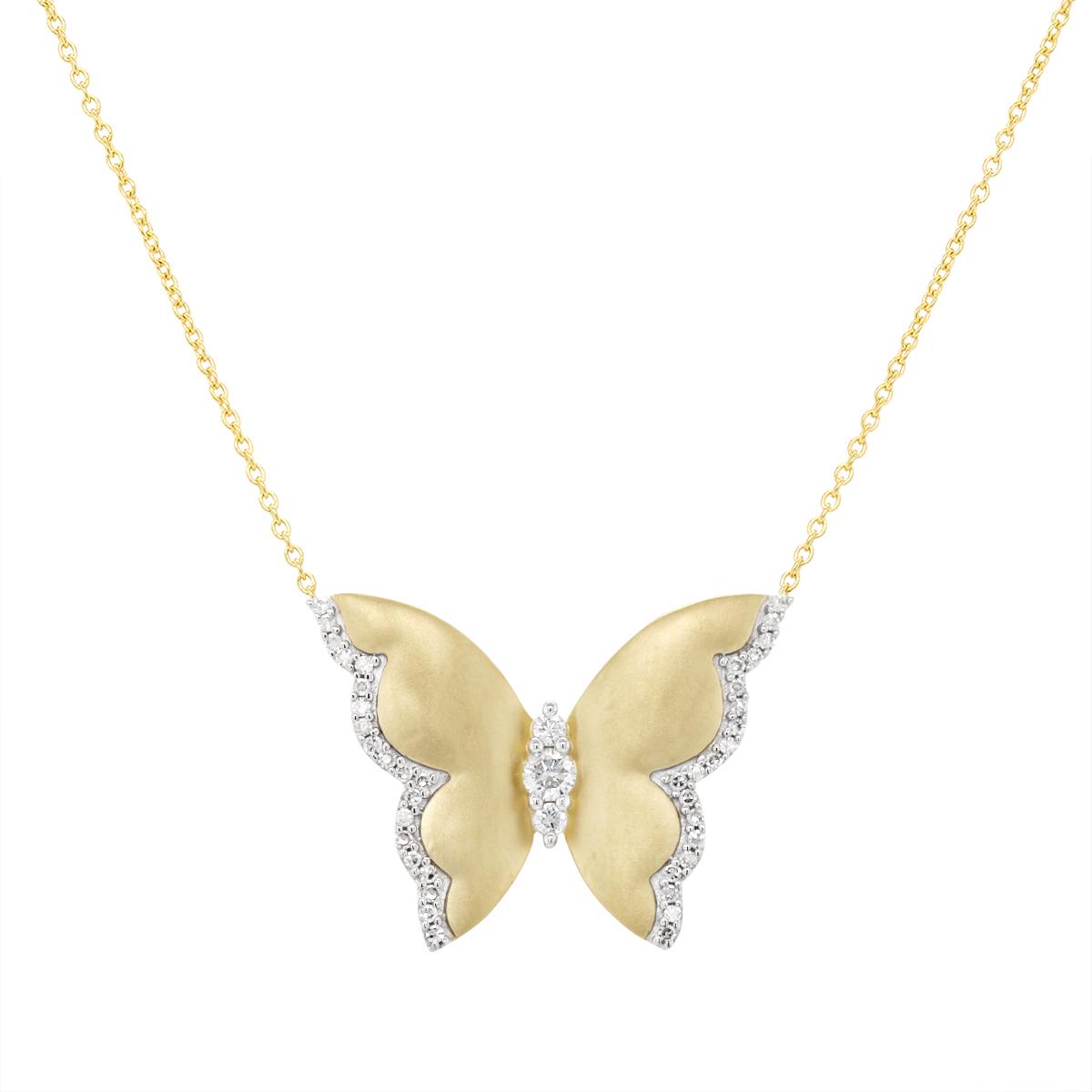 YELLOW GOLD BUTTERFLY PENDANT WITH DIAMOND OUTLINE, .20 CT TW