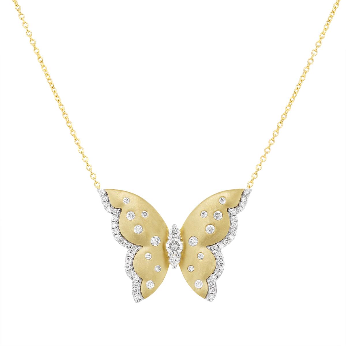 YELLOW GOLD DIAMOND ENCRUSTED BUTTERFLY PENDANT, .33 CT TW