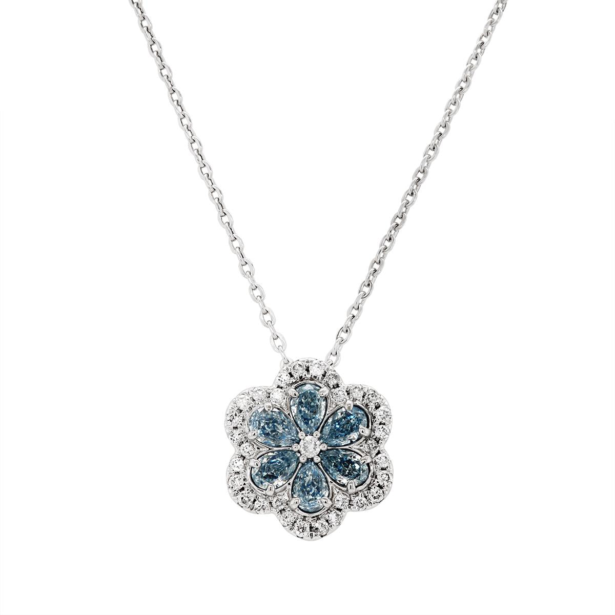 WHITE GOLD BLUE RHODIUM DIAMOND FLOWER PENDANT, .12 CT TW