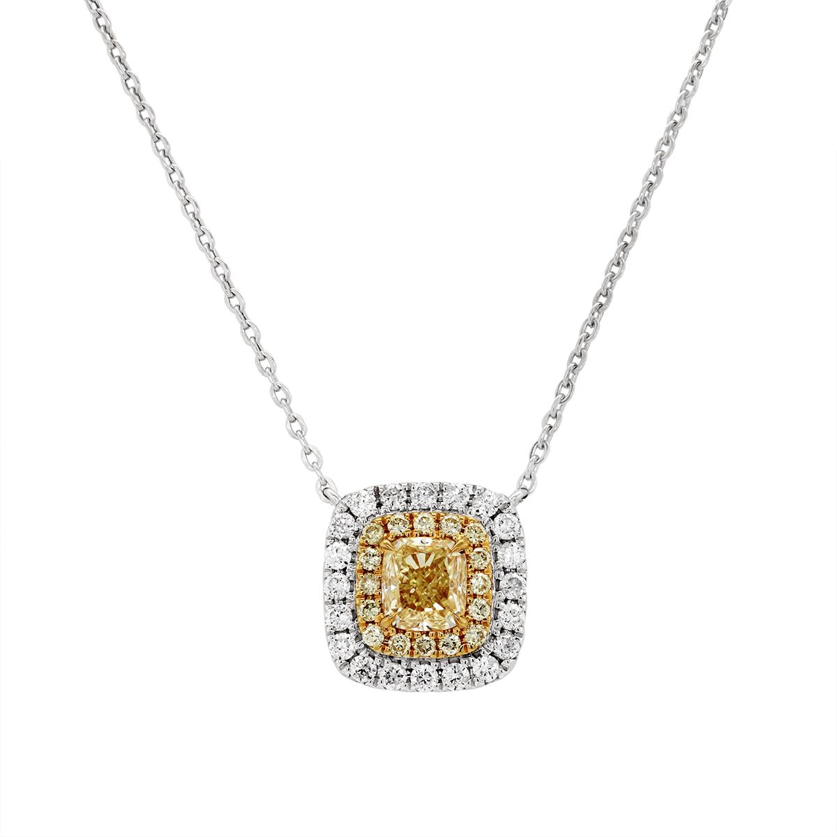 TWO-TONE GOLD YELLOW DIAMOND CUSHION PENDANT, 1.00 CT TW