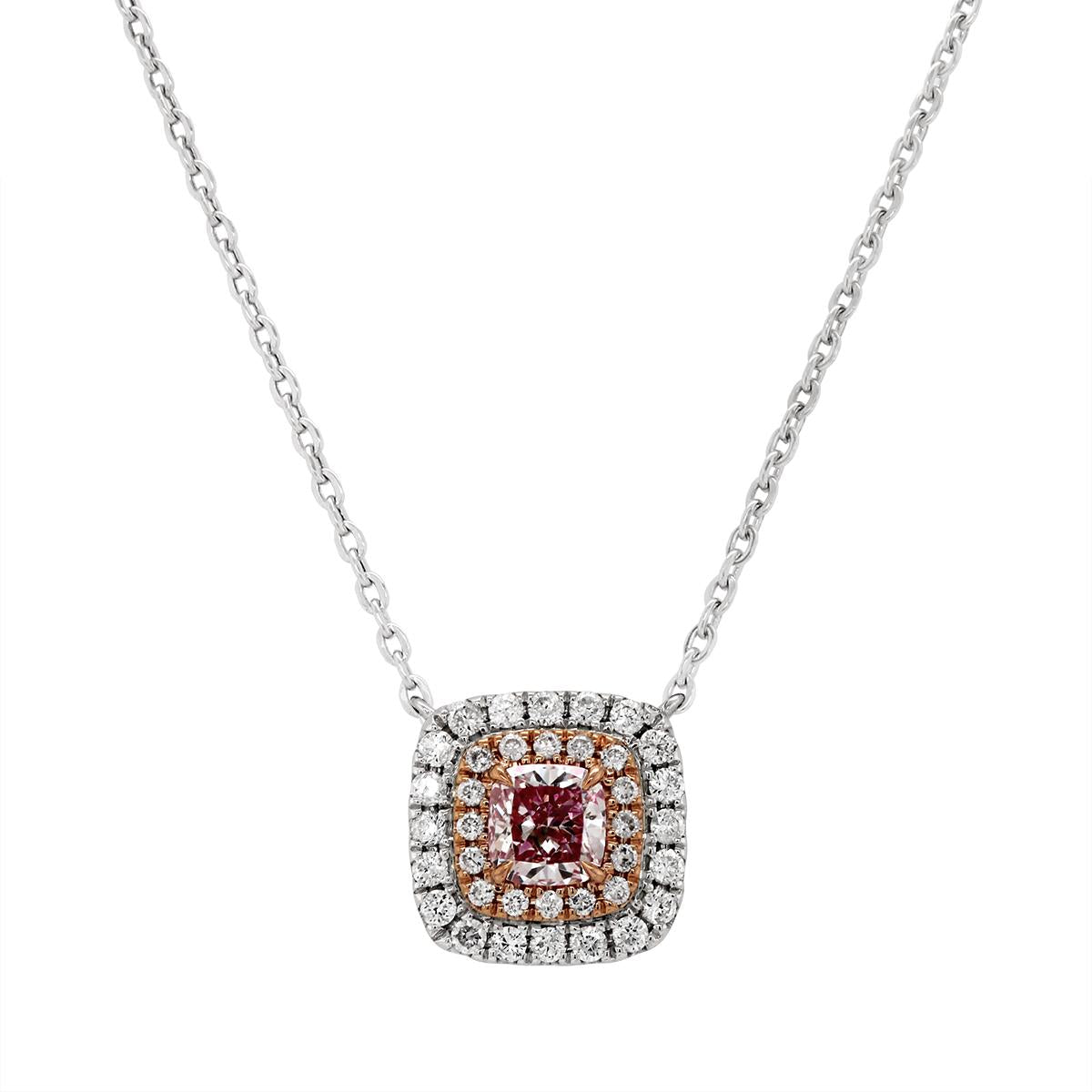 TWO-TONE GOLD PINK RHODIUM DIAMOND CUSHION PENDANT, .95 CT TW