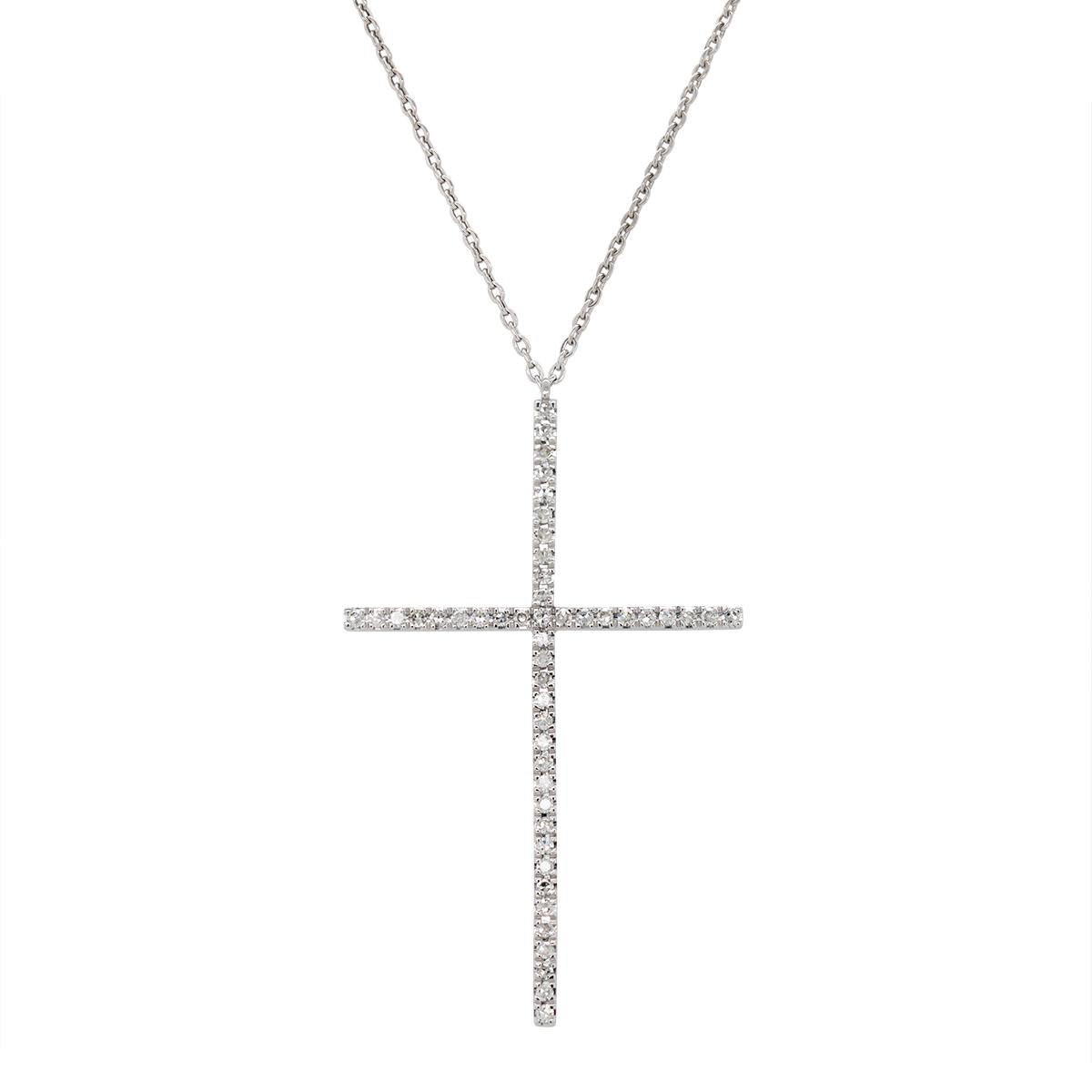 WHITE GOLD THIN DIAMOND CROSS PENDANT, .14 CT TW