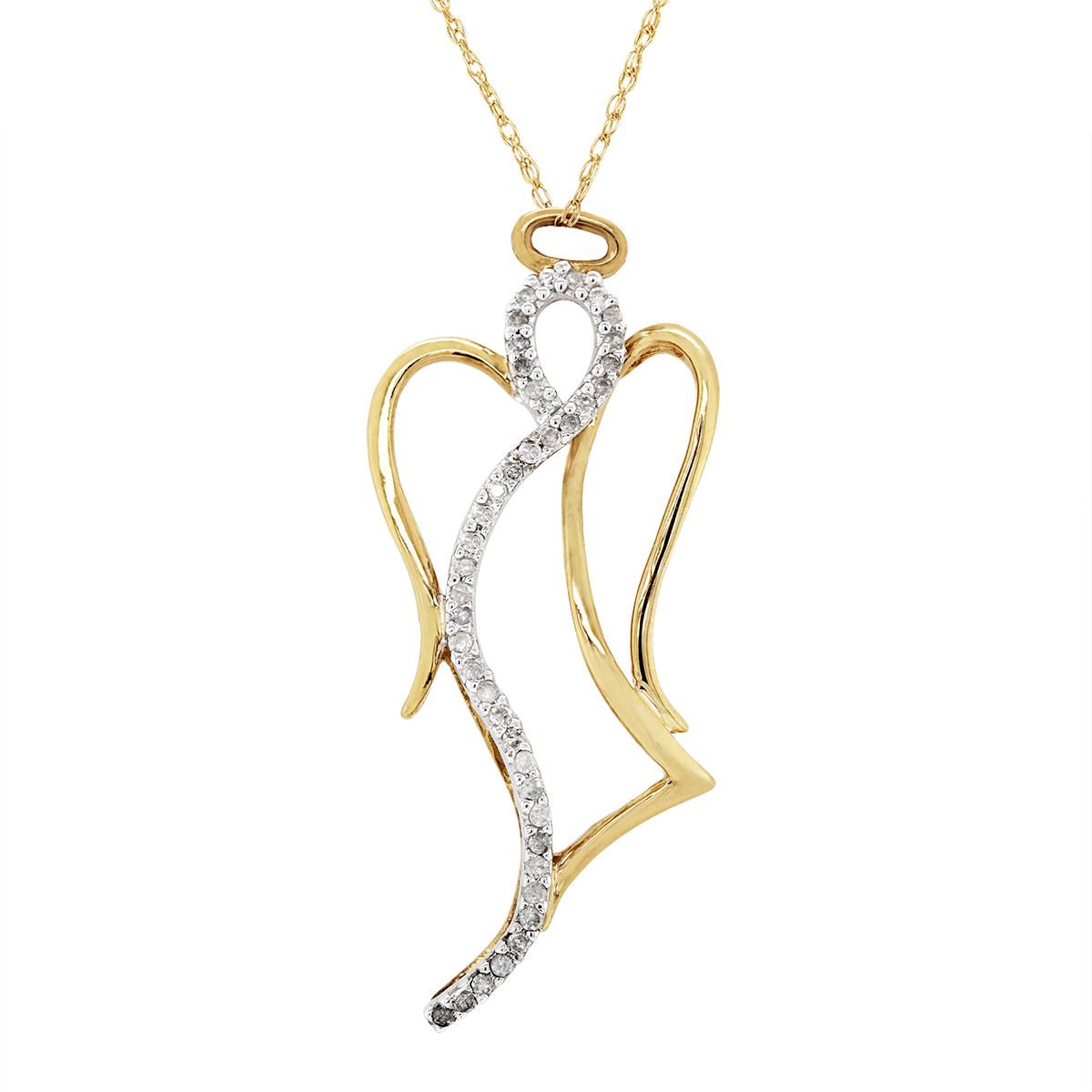 YELLOW GOLD DIAMOND ANGEL PENDANT, 1/5 CT TW