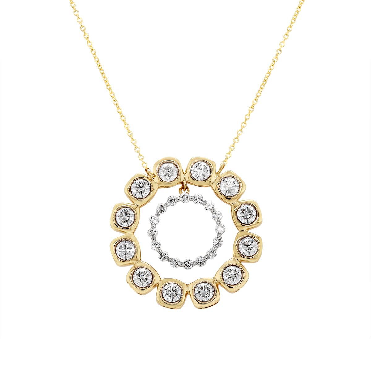 YELLOW GOLD DIAMOND CIRCLE PENDANT, 1.40 CT TW