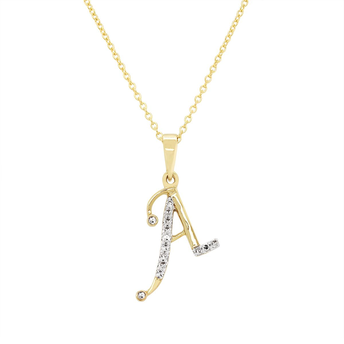 YELLOW GOLD A INITIAL PENDANT WITH DIAMONDS, .07 CT TW