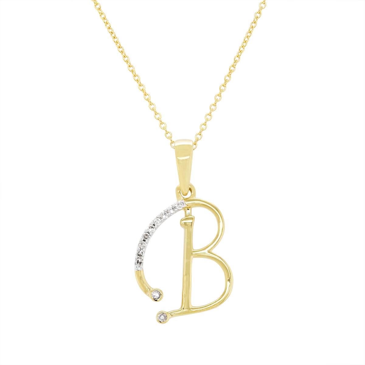 YELLOW GOLD B INITIAL PENDANT WITH DIAMONDS, .05 CT TW