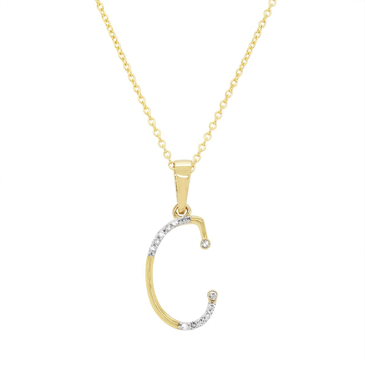 YELLOW GOLD C INITIAL PENDANT WITH DIAMONDS, .05 CT TW