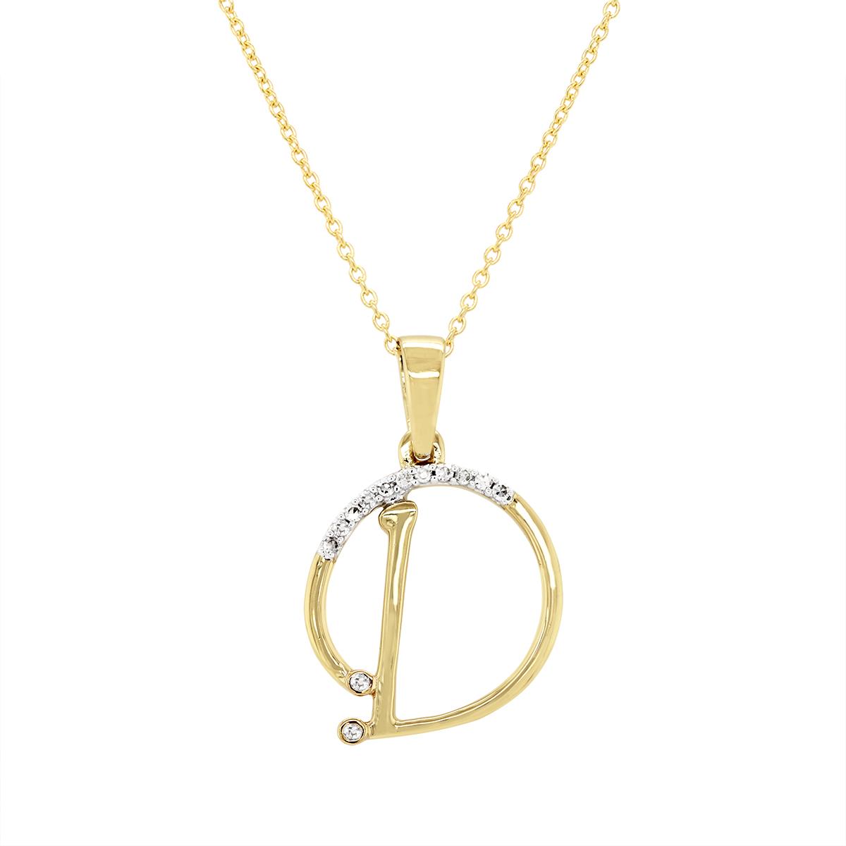 YELLOW GOLD D INITIAL PENDANT WITH DIAMONDS, .05 CT TW