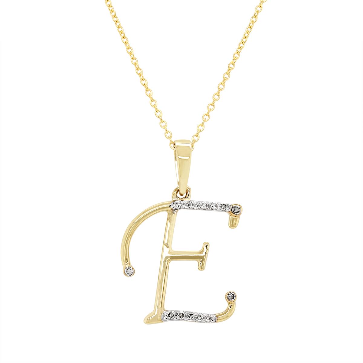 YELLOW GOLD E INITIAL PENDANT WITH DIAMONDS, .05 CT TW