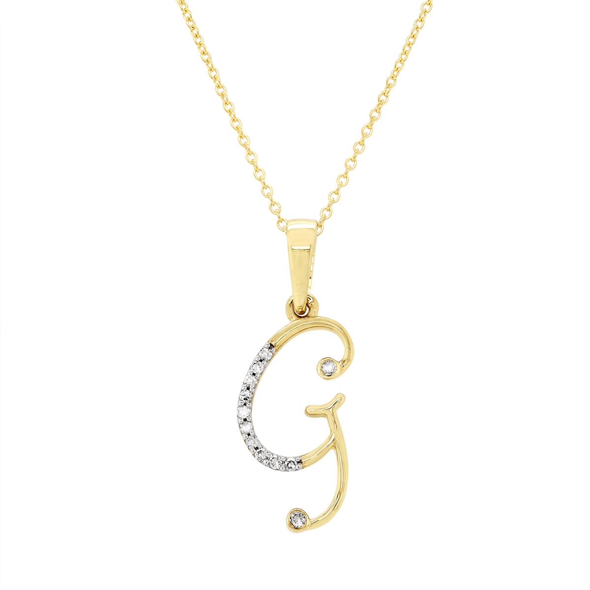 YELLOW GOLD G INITIAL PENDANT WITH DIAMONDS, .05 CT TW