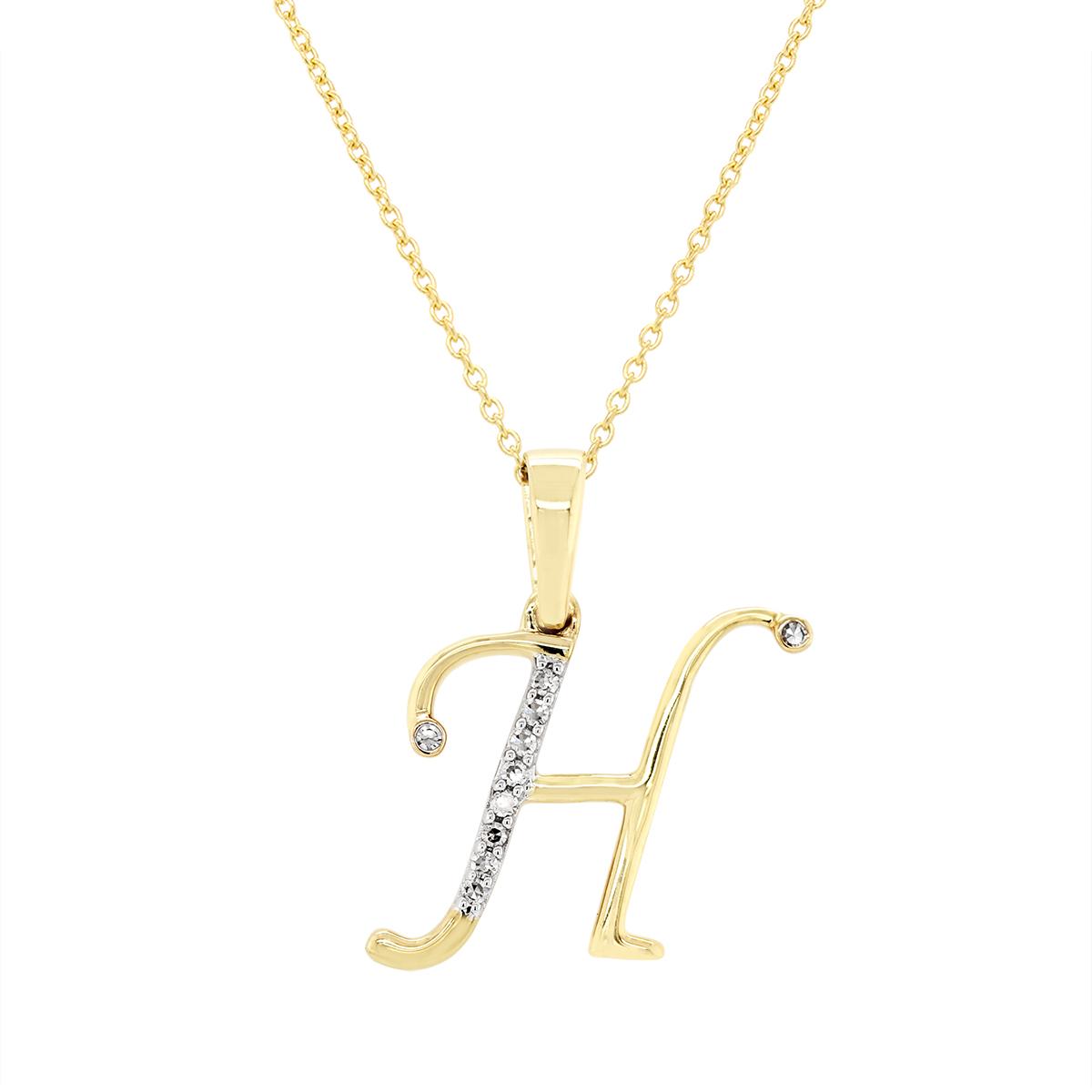 YELLOW GOLD H INITIAL PENDANT WITH DIAMONDS, .05 CT TW