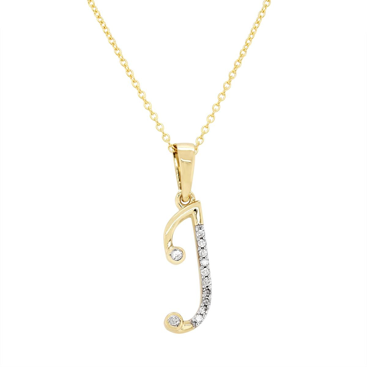 YELLOW GOLD J INITIAL PENDANT WITH DIAMONDS, .05 CT TW