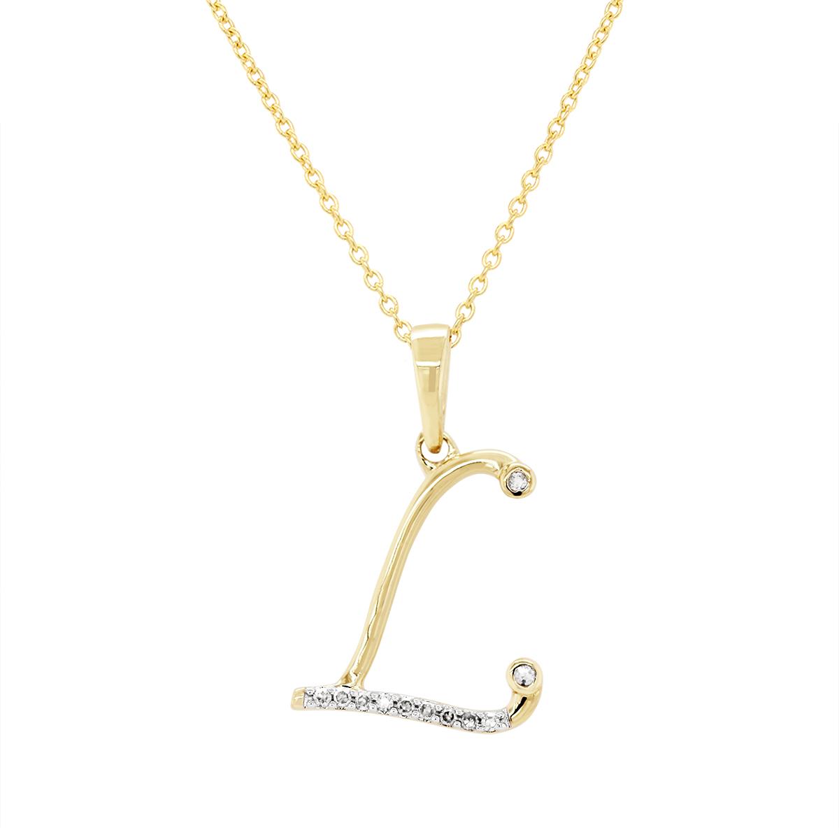 YELLOW GOLD L INITIAL PENDANT WITH DIAMONDS, .05 CT TW