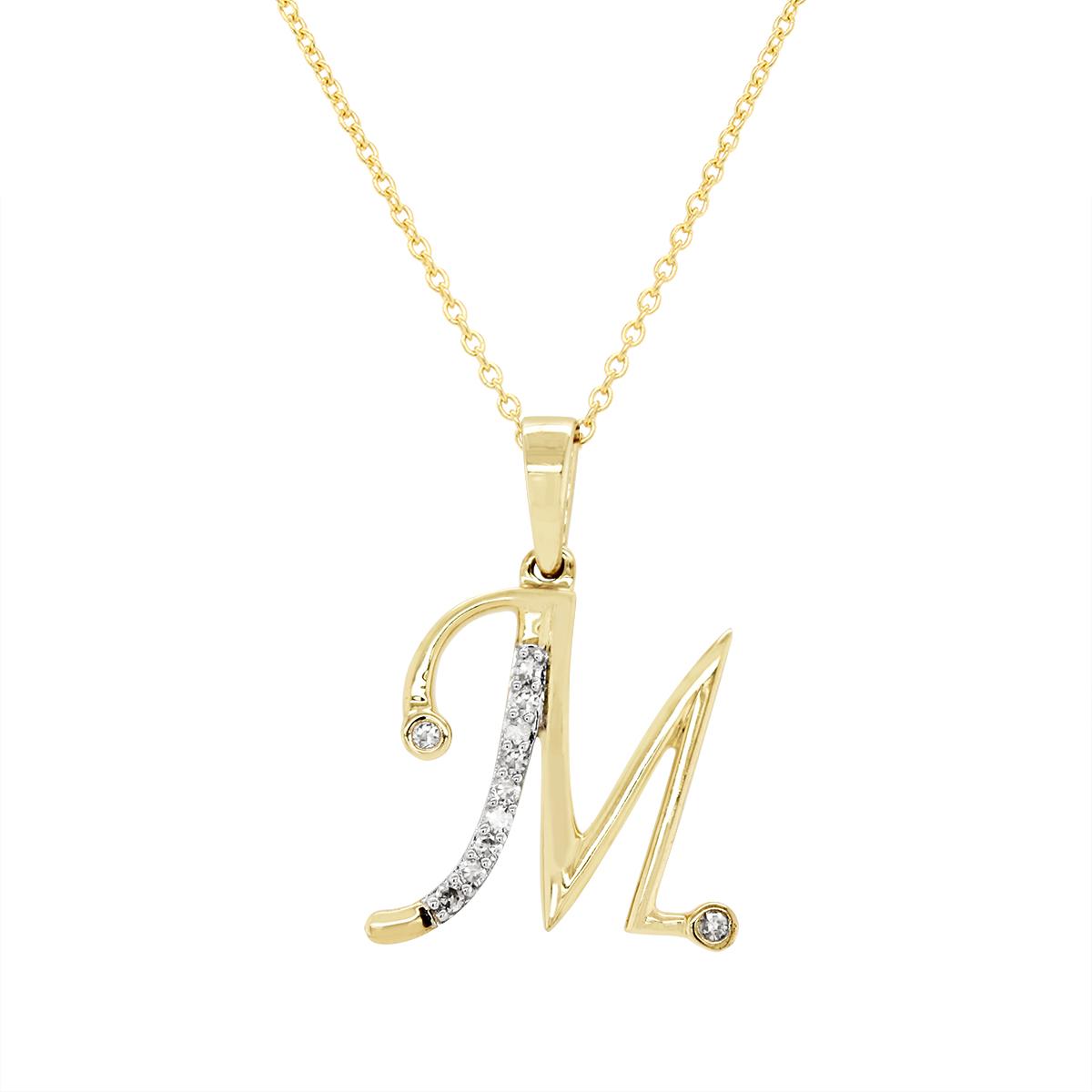 YELLOW GOLD M INITIAL PENDANT WITH DIAMONDS, .08 CT TW