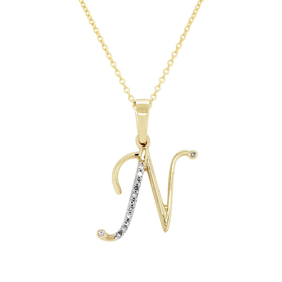 YELLOW GOLD N INITIAL PENDANT WITH DIAMONDS, .05 CT TW