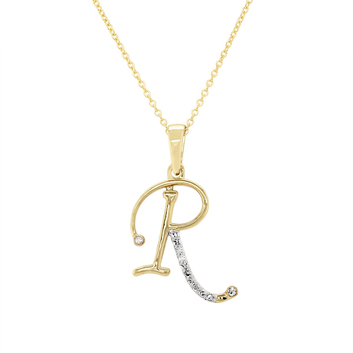 YELLOW GOLD R INITIAL PENDANT WITH DIAMONDS, .05 CT TW